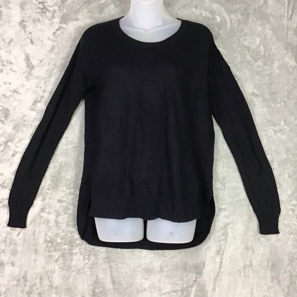 Madewell Women’s Black Waffle Knit Crew Neck Hi Low Sweater Long Sleeve XS - Picture 3 of 10